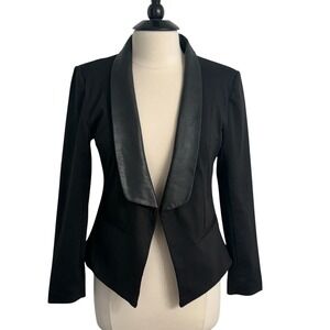 Beta House Women's Long Sleeve Faux Leather Trim Tuxedo Blazer